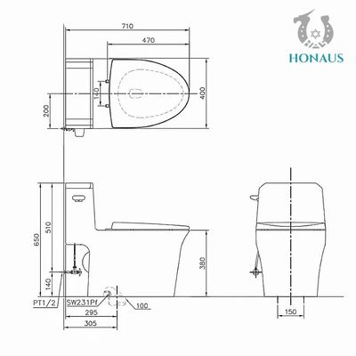 Apartment Hotel S/P Trap One Piece Toilet Bowl Single Flush Square shape