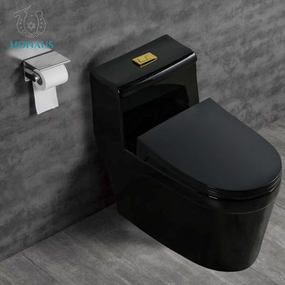 ISO Anti Blocking Black One Piece Toilet Bowl Single Piece Western Commode