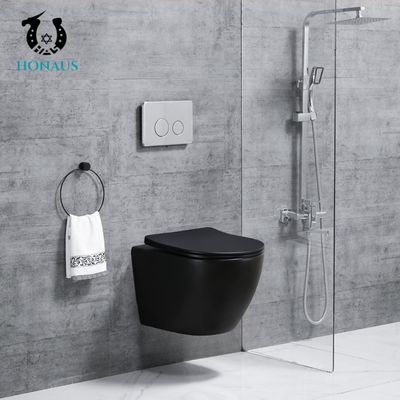 Luxury Matt Black Ceramic Wall Hung Toilet Bowl Tankless Water Closet OEM