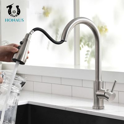 Sus304 Stainless Steel Kitchen Faucet Brushed Ceramic Cartridge Flexible Wash Basin Tap