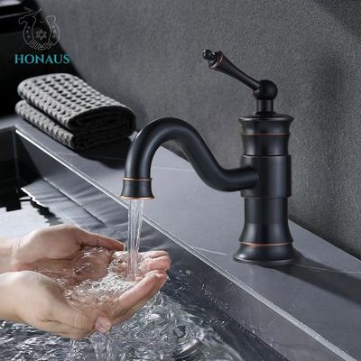 Watermark Single Handle Black Wash Basin Faucet Splash Proof Antique Style