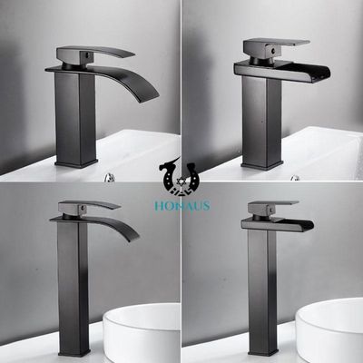 Gravity Casting Hot Cold Wash Basin Faucet Black Waterfall Basin Mixer Tap