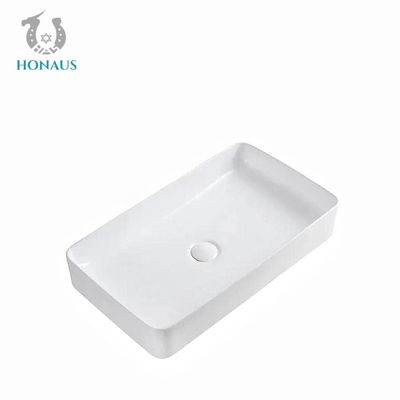 Elegant White Bathroom Countertop Basin Rectangle Simple Design 610×340×110mm