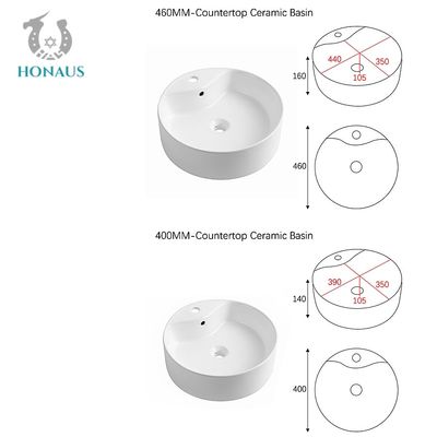 Customized Round Countertop Bathroom Sinks 460mm Counter Mounted Wash Basin