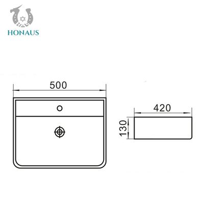 600*370*140mm Rectangular Countertop Sink Semi Recessed Countertop Basin