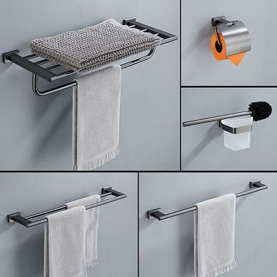 6 Pieces Set 304SS Wall Mounted Bathroom Fittings Modern Design Style