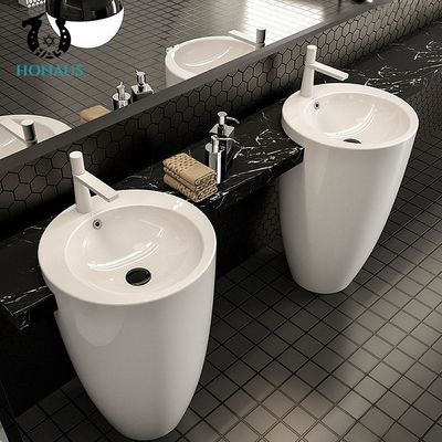 Hotel Sturdy Round Full Pedestal Wash Basin Free Standing 500*500*830mm