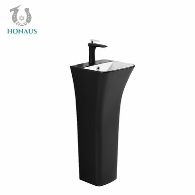 Self Cleaning Glaze Black Pedestal Sink Vertical Column Porcelain Pedestal Basin