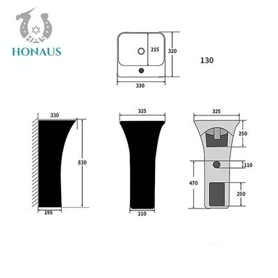 Self Cleaning Glaze Black Pedestal Sink Vertical Column Porcelain Pedestal Basin