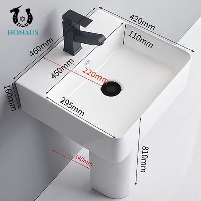 Customised White Slim Full Pedestal Wash Basin Square Pedestal Sink 810mm