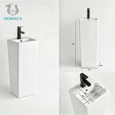 Luxury Modern Full Pedestal Hand Wash Basin Self Cleaning Square Type
