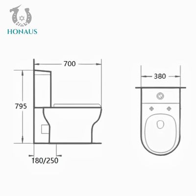 Gravity Flushing Ceramic Bathroom Two Piece Toilet Bowl Floor Mounted