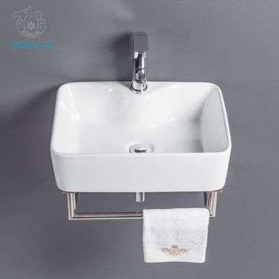 Single Hole Wall Hang Bathroom Porcelain Basin  Square Strong Practicality