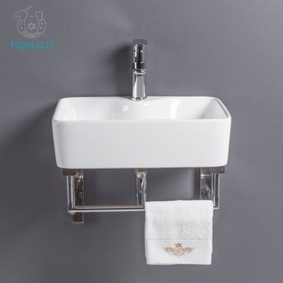 Single Hole Wall Hang Bathroom Porcelain Basin  Square Strong Practicality