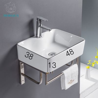 Single Hole Wall Hang Bathroom Porcelain Basin  Square Strong Practicality