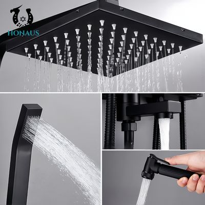 Luxury Black Stainless Steel Rainfall Shower Head Set Concealed Shower Bath Faucet