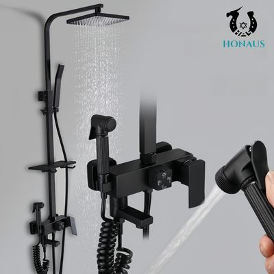 Luxury Black Stainless Steel Rainfall Shower Head Set Concealed Shower Bath Faucet