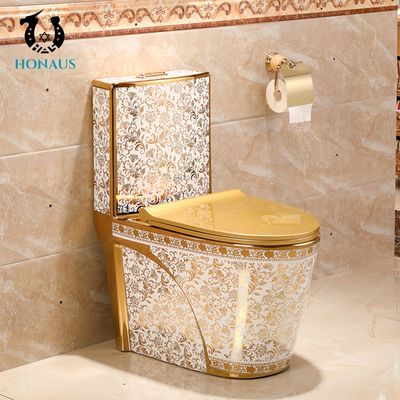 Middle East Luxury Ceramic One Piece Toilet Bowl Golden Style Siphonic Dual Flush