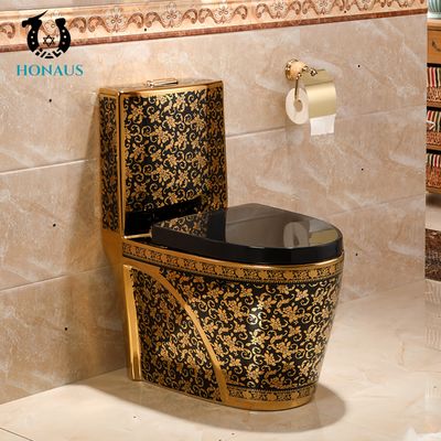 Middle East Luxury Ceramic One Piece Toilet Bowl Golden Style Siphonic Dual Flush