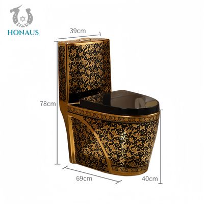 Middle East Luxury Ceramic One Piece Toilet Bowl Golden Style Siphonic Dual Flush