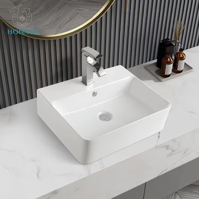 Small Bathroom Countertop Basin Anti Scratch Ceramic Multi Sizes White