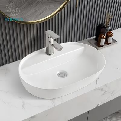 Elegant Oval Bathroom Countertop Basin 1280 Degree Burned Ceramic Included 135mm