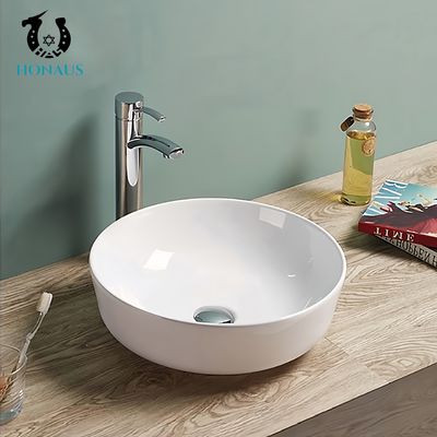 Simple Bathroom Countertop Basin Round Deck Mounted Ceramic White