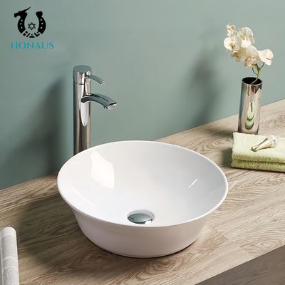 Simple Bathroom Countertop Basin Round Deck Mounted Ceramic White