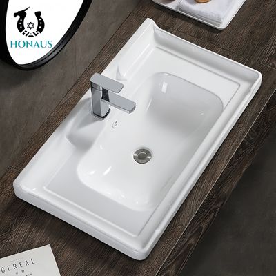 Flat Design Bathroom Inset Basin Elegant Square Integrally Formed Ceramic White