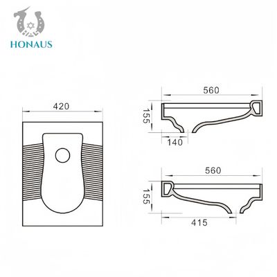 415mm Pit Distance Squatting Pan Toilet Small Bathroom No S Bend Ceramic