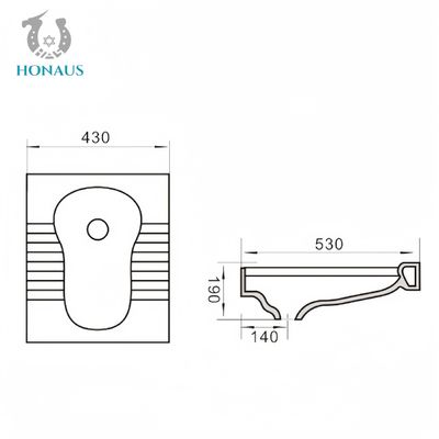 530*430*190/230mm Ceramic Squatting Pan Toilet Without S Bend Anti Slip