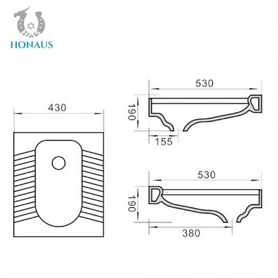 OEM Squatting Pan Toilet Premium Ceramic 530*430*190/230mm Accessories Included