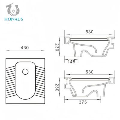 OEM Squatting Pan Toilet Premium Ceramic 530*430*190/230mm Accessories Included