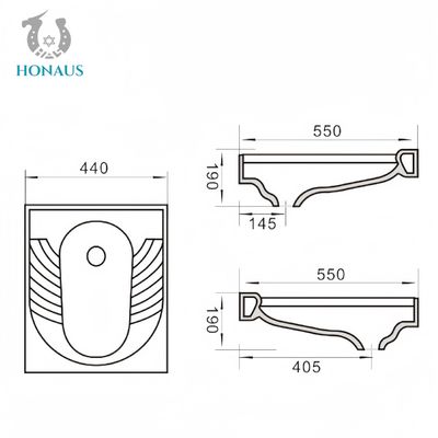 405mm Pit Distance Squatting Pan Toilet 550*440*190/230mm For Office Building