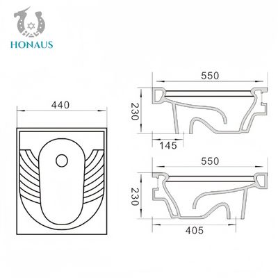 405mm Pit Distance Squatting Pan Toilet 550*440*190/230mm For Office Building