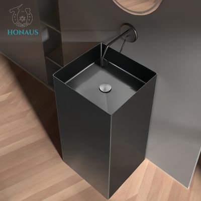 Modern Full Pedestal Wash Basin Stainless Steel Luxury Hotel Apartment Polished