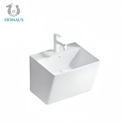 Trapezoid Bathroom Wall Hung Bain Ceramic White Thin Edge Single Hole 20L Capacity