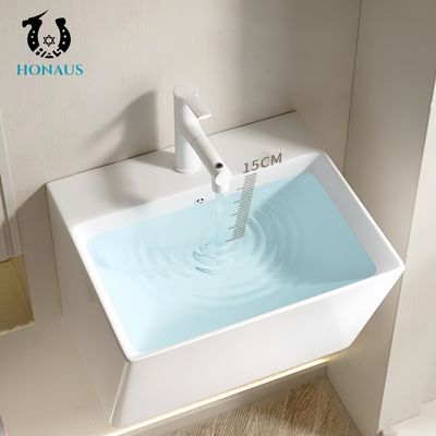 Trapezoid Bathroom Wall Hung Bain Ceramic White Thin Edge Single Hole 20L Capacity