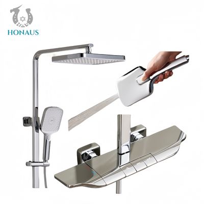 Bathroom Exposed Valve Showers Three Outlets Multi Modes Spray Full Brass Chrome