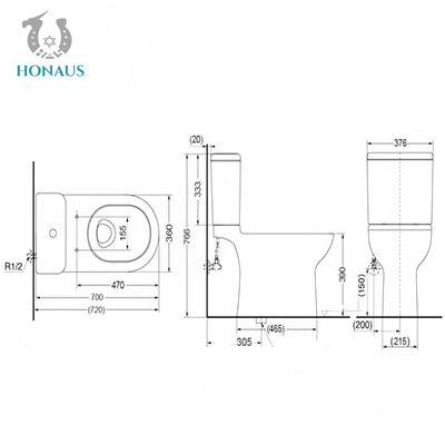 250-305mm Mix. Pit Spacing Two Piece Toilet Bowl with Dual Flush System and Material
