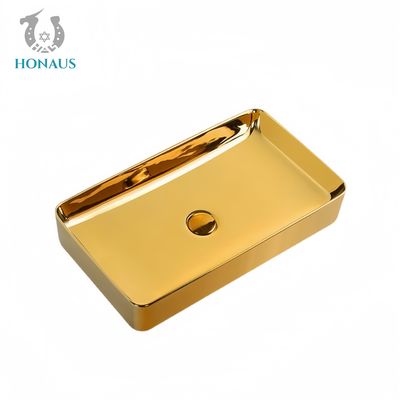 Luxury Bathroom Countertop Basin Electroplated Gold Ceramic Mirror Surface