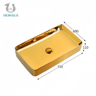 Luxury Bathroom Countertop Basin Electroplated Gold Ceramic Mirror Surface