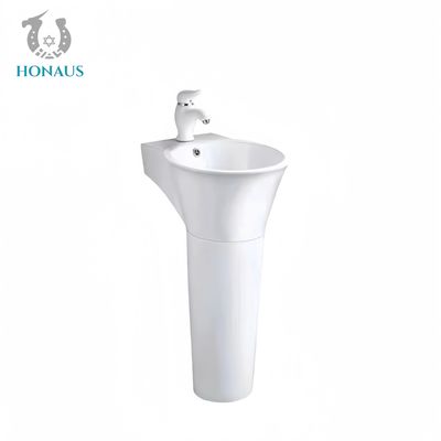 Modern Bathroom Full Pedestal Wash Basin White Two Piece Structure Accessories Included
