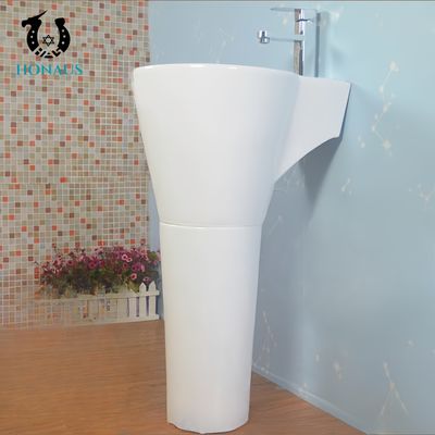 Modern Bathroom Full Pedestal Wash Basin White Two Piece Structure Accessories Included