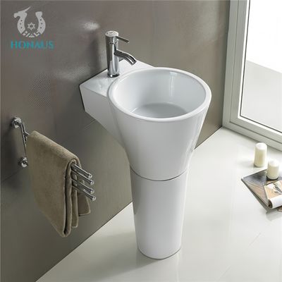 Modern Bathroom Full Pedestal Wash Basin White Two Piece Structure Accessories Included