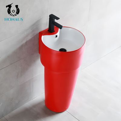 One Piece Bathroom Full Pedestal Wash Basin Black Red Modern Design Luxury Hotel