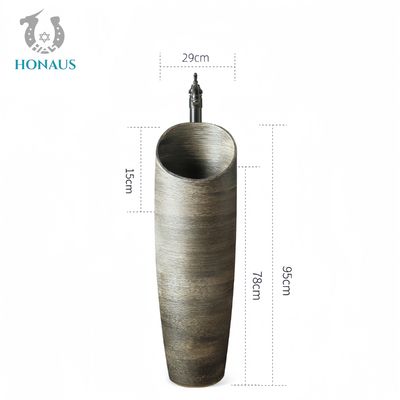 Art Design Full Pedestal Wash Basin High Temp Burned Ceramic Luxury Hotel Apartment