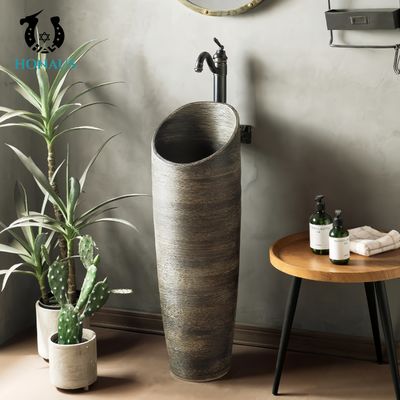 Art Design Full Pedestal Wash Basin High Temp Burned Ceramic Luxury Hotel Apartment