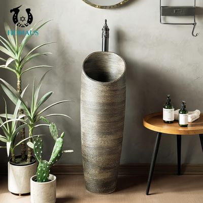 Art Design Full Pedestal Wash Basin High Temp Burned Ceramic Luxury Hotel Apartment