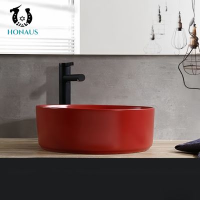 Modern Bathroom Countertop Basin Premium Quality Ceramic Red Art Basin Round